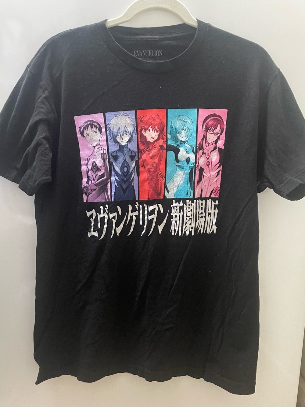 Neon Genesis Evangelion Black T Shirt Mens L Pilots Panel Colorful 90s Anime